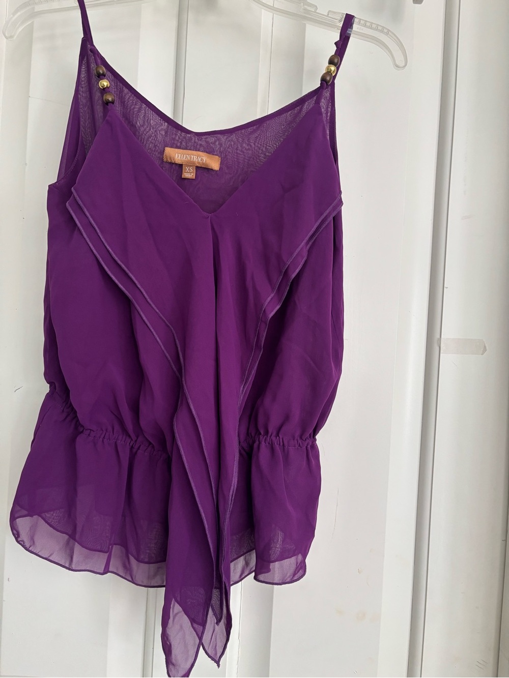Ellen Tracy Purple Ruffle Chiffon Camisole with Bead Accents